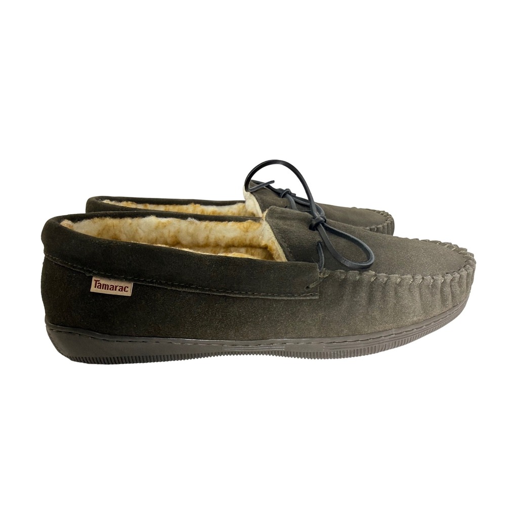 Tamarac Moccasin Slippers Men‎ Size 11W Brown Suede Faux Fur Lined Shoes
